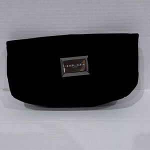 Giorgio Armani Parfums Black Velvet Clutch Bag Silver Logo Plaque Evening Pouch